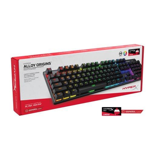 Teclado Gamer Hyper X Alloy Origins, Mecánico, Español, Switch Red, RGB, Full Size, Color Negro
